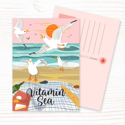 Beach Seagulls Picnic Vitamin Sea Postcard