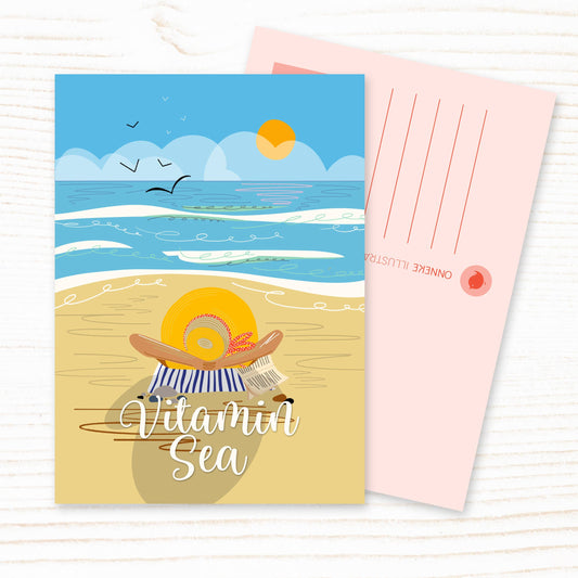 Beach Sunbathing Lady Vitamin Sea Postcard