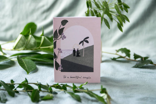 Beautiful Couple Bride & Groom Silhouette Sunset Wedding Greeting Card