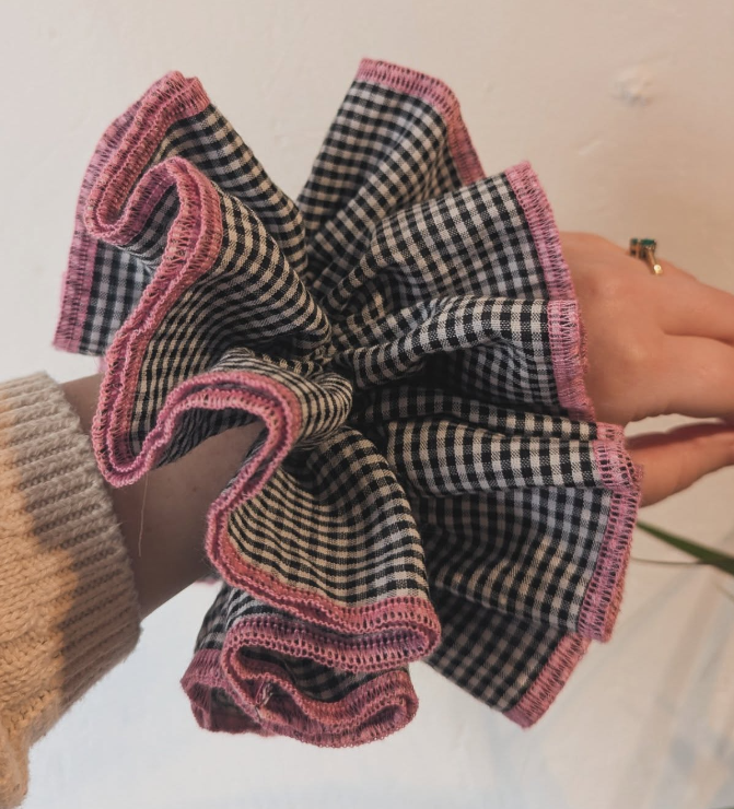 Black & White Gingham With Pink Trim Oversized Scrunchie