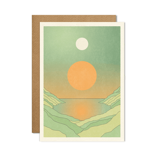 Blue Ocean Lagoon Moon & Sun Greeting Card