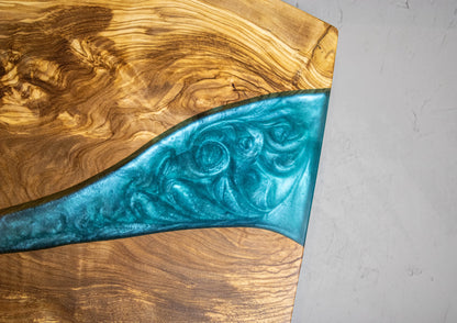 Blue Resin & Olive Wood Serving Board