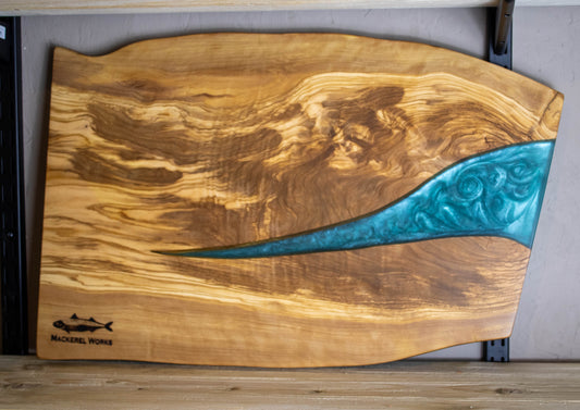 Blue Resin & Olive Wood Serving Board