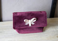 Burgundy Velvet Cosmetic Pouch With Cream & Gold Bow