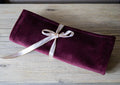 Burgundy Velvet Make Up Brush Roll With Cream & Gold Bow