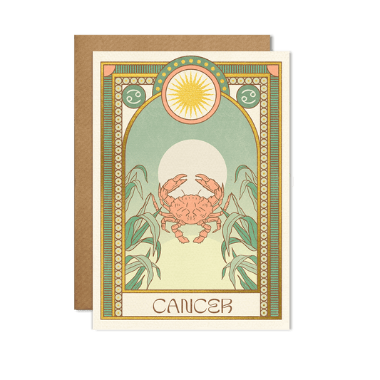 Cancer Crab Zodiac Birthday Greeting Card With Gold Foil Detail