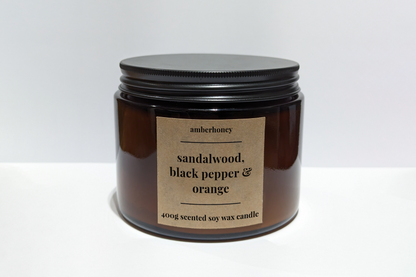 Sandalwood, Black Pepper & Orange Scented Soy Wax Candle