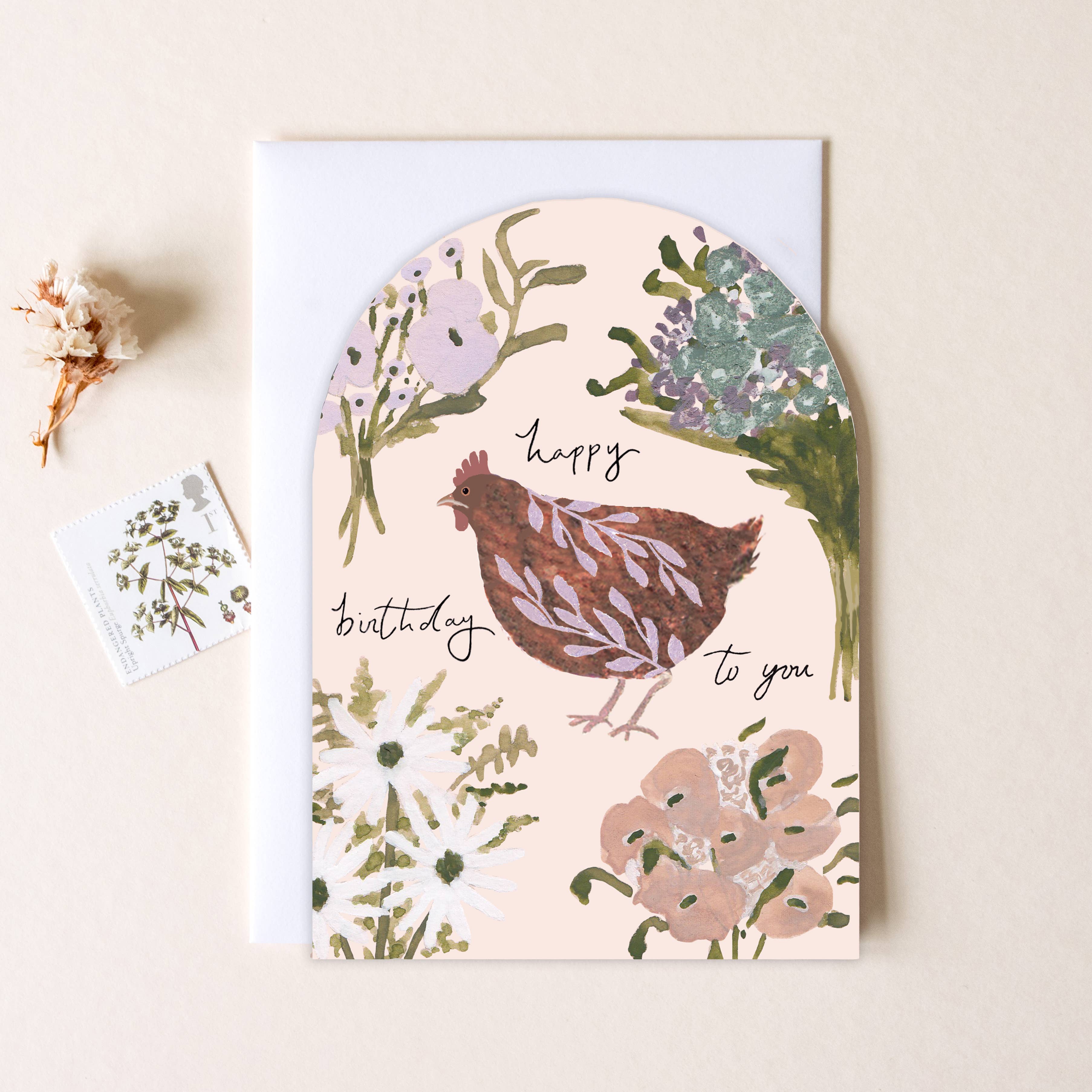 Chicken & Flowers Birthday Greeting Card