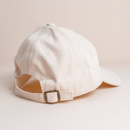 Cream Baseball Cap With Pink Embroidered Palm Tree & Snake Back