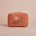 Dusky Pink Corduroy Cosmetic Make Up Pouch With Embroidered Tiger & Moon