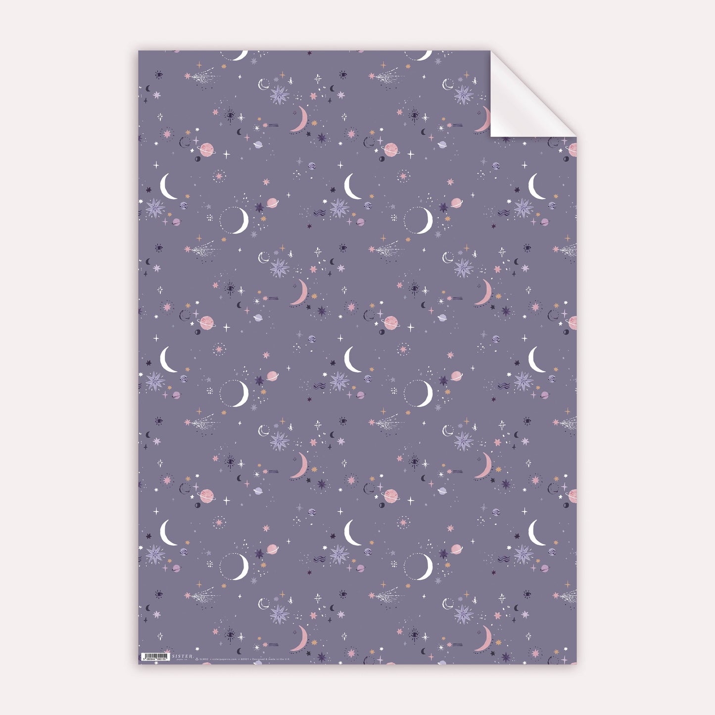 Dusky Purple Blue Planet Moon Star Constellation Gift Wrapping Paper Sheet