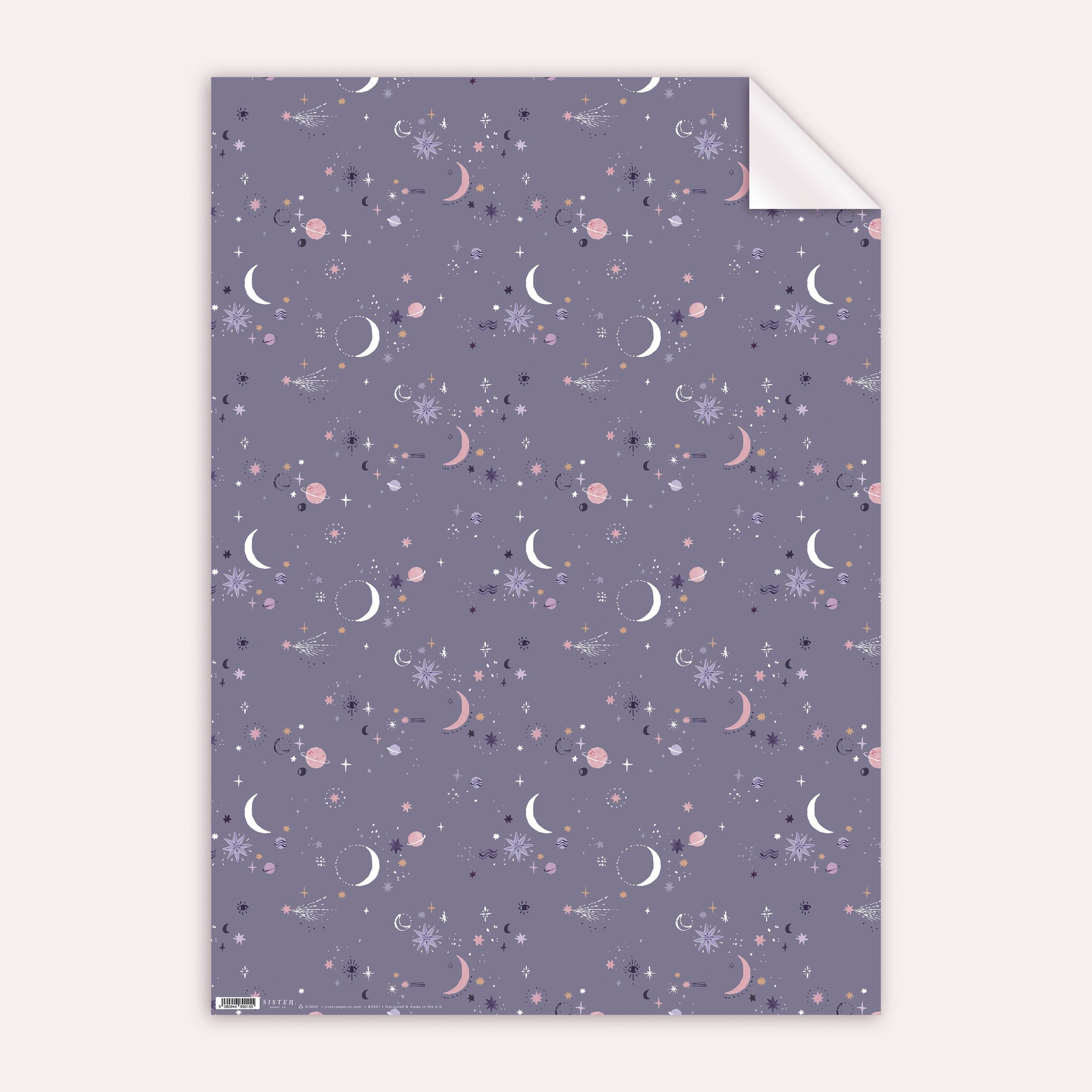 Dusky Purple Blue Planet Moon Star Constellation Gift Wrapping Paper Sheet