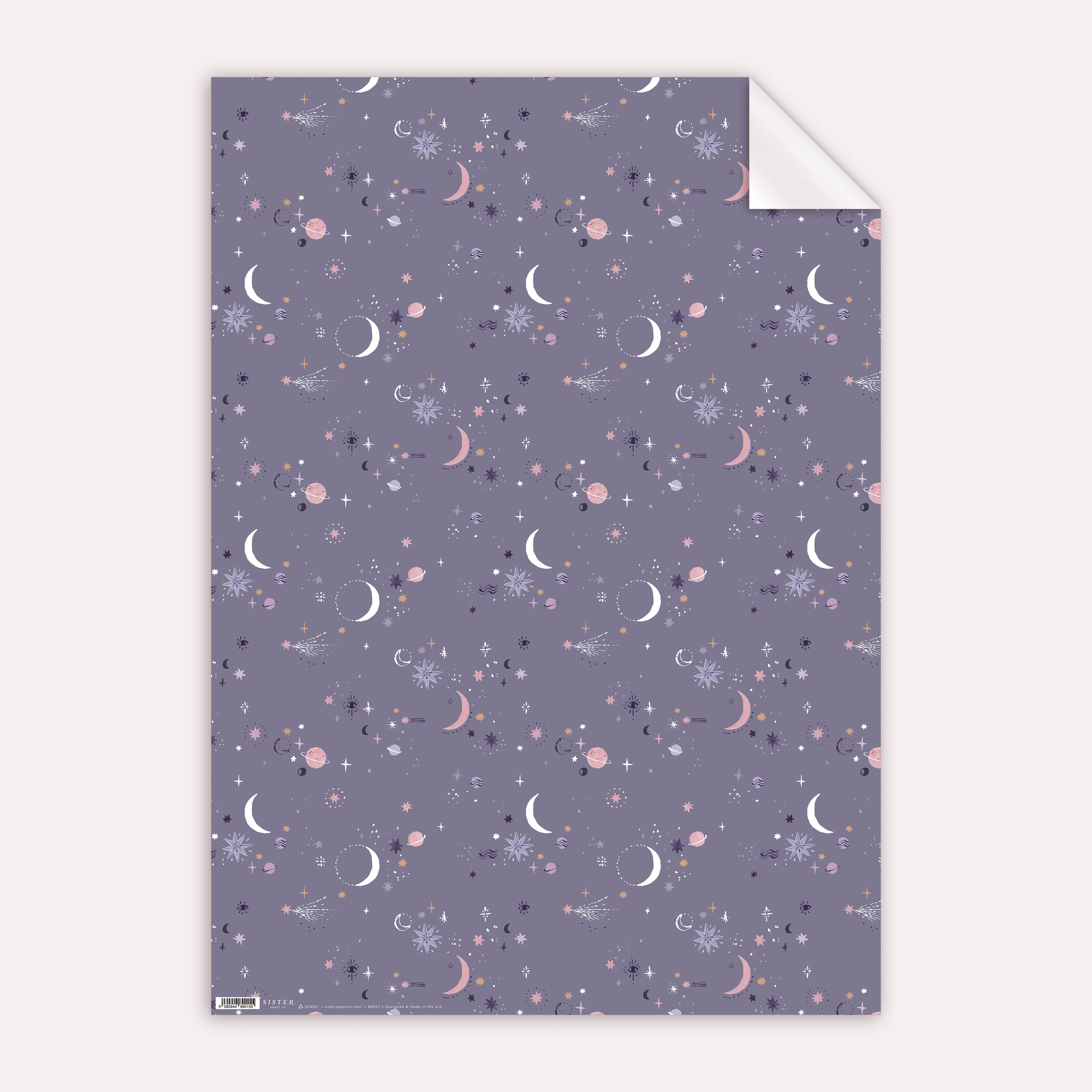 Dusky Purple Blue Planet Moon Star Constellation Gift Wrapping Paper Sheet