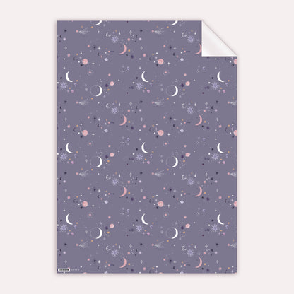 Dusky Purple Blue Planet Moon Star Constellation Gift Wrapping Paper Sheet