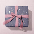 Dusky Purple Blue Planet Moon Star Constellation Gift Wrapping Paper With Ribbon Bow