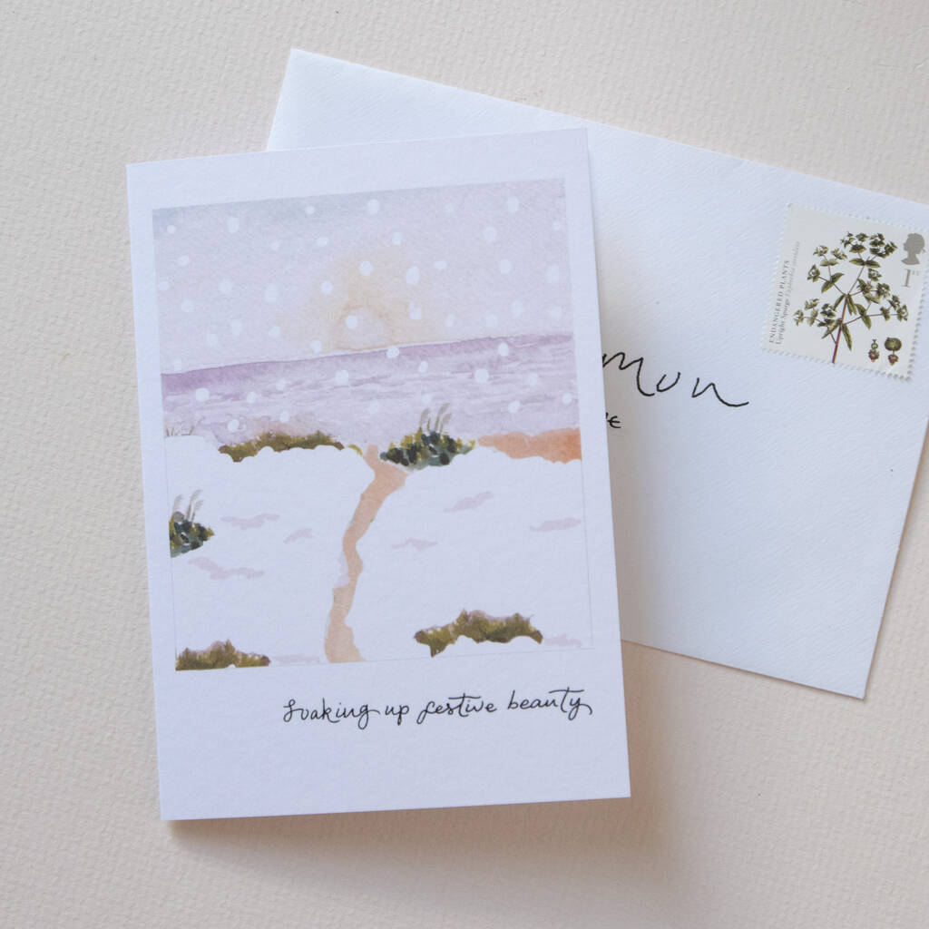 Festive Beauty Coastal Snowy Dunes Christmas Greeting Card
