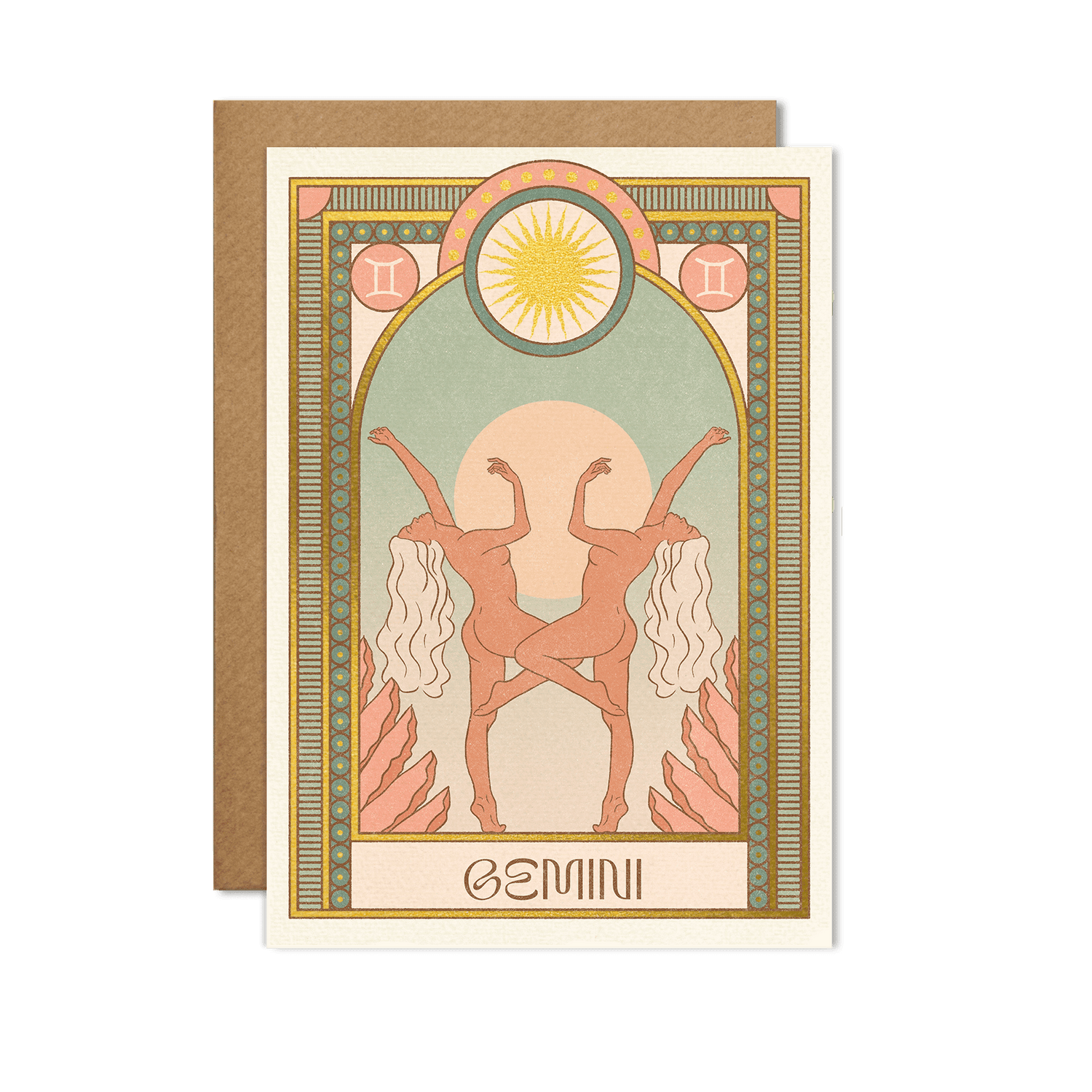Gemini Twins Zodiac Birthday Greeting Card With Gold Foil Detail