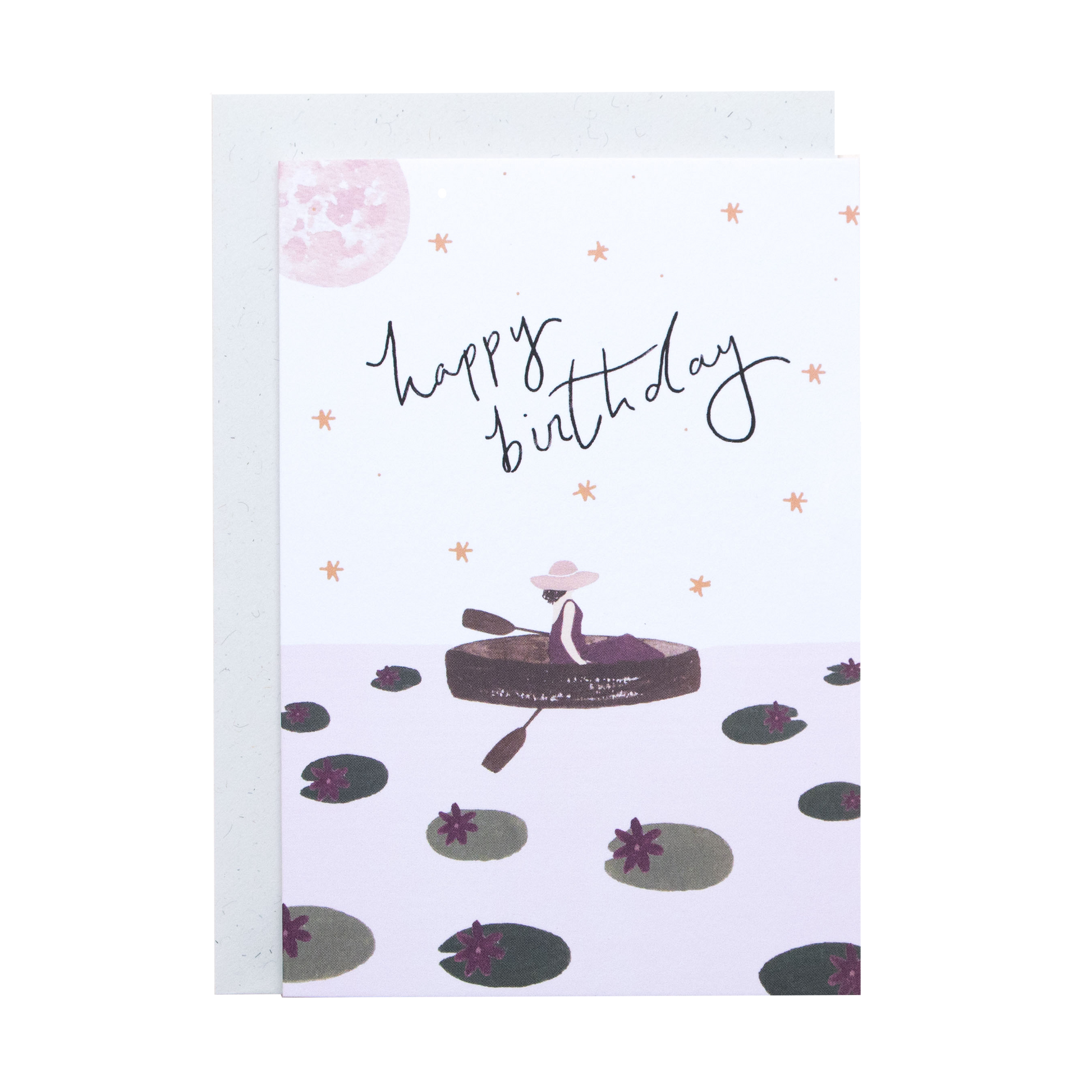Girl Lily Pads Row Boat Birthday Greeting Card