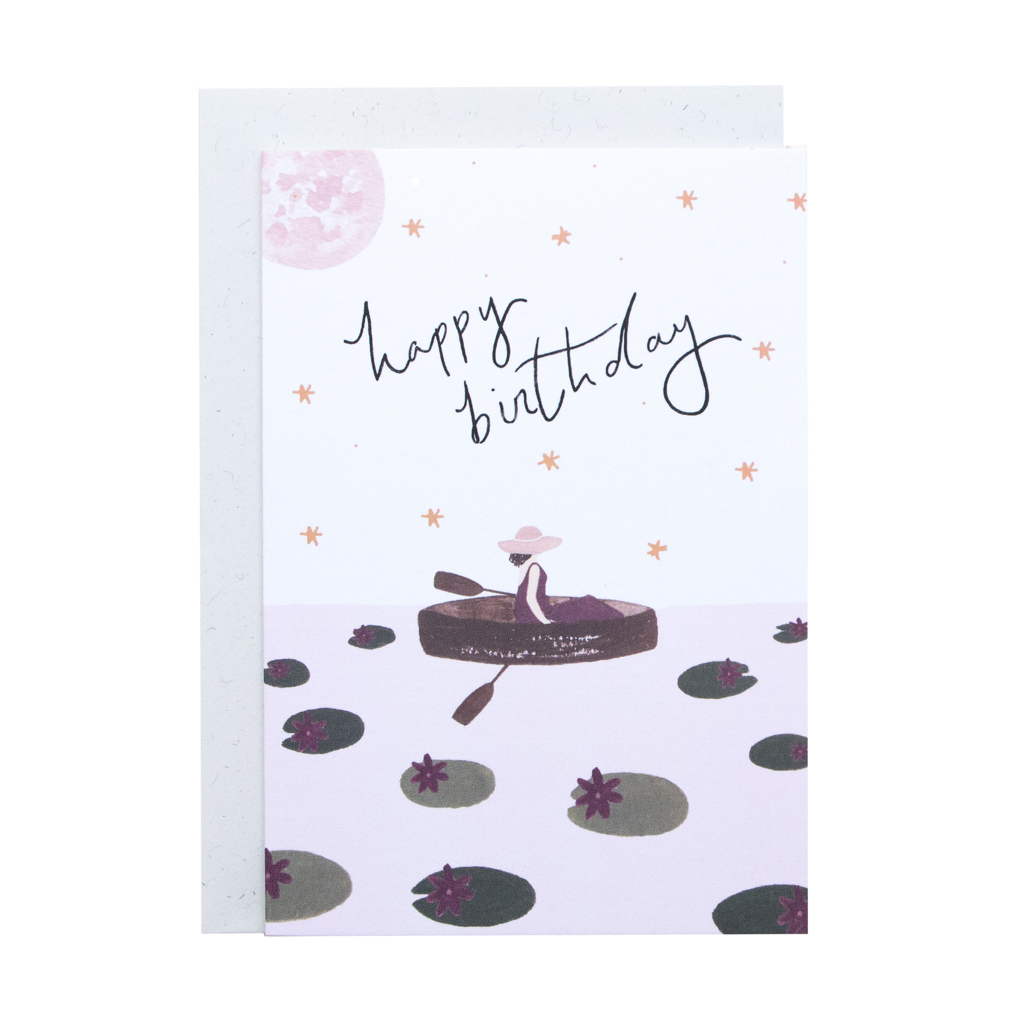 Girl Lily Pads Row Boat Birthday Greeting Card