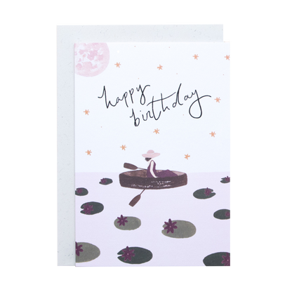 Girl Lily Pads Row Boat Birthday Greeting Card