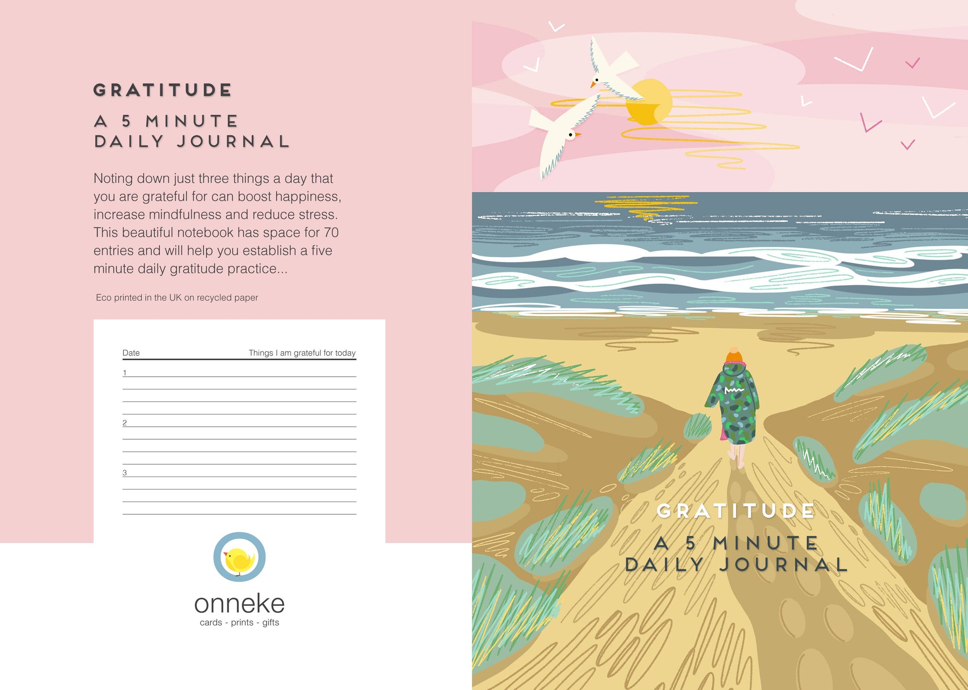 Gratitude 5 Minute Journal Coastal Beach Back