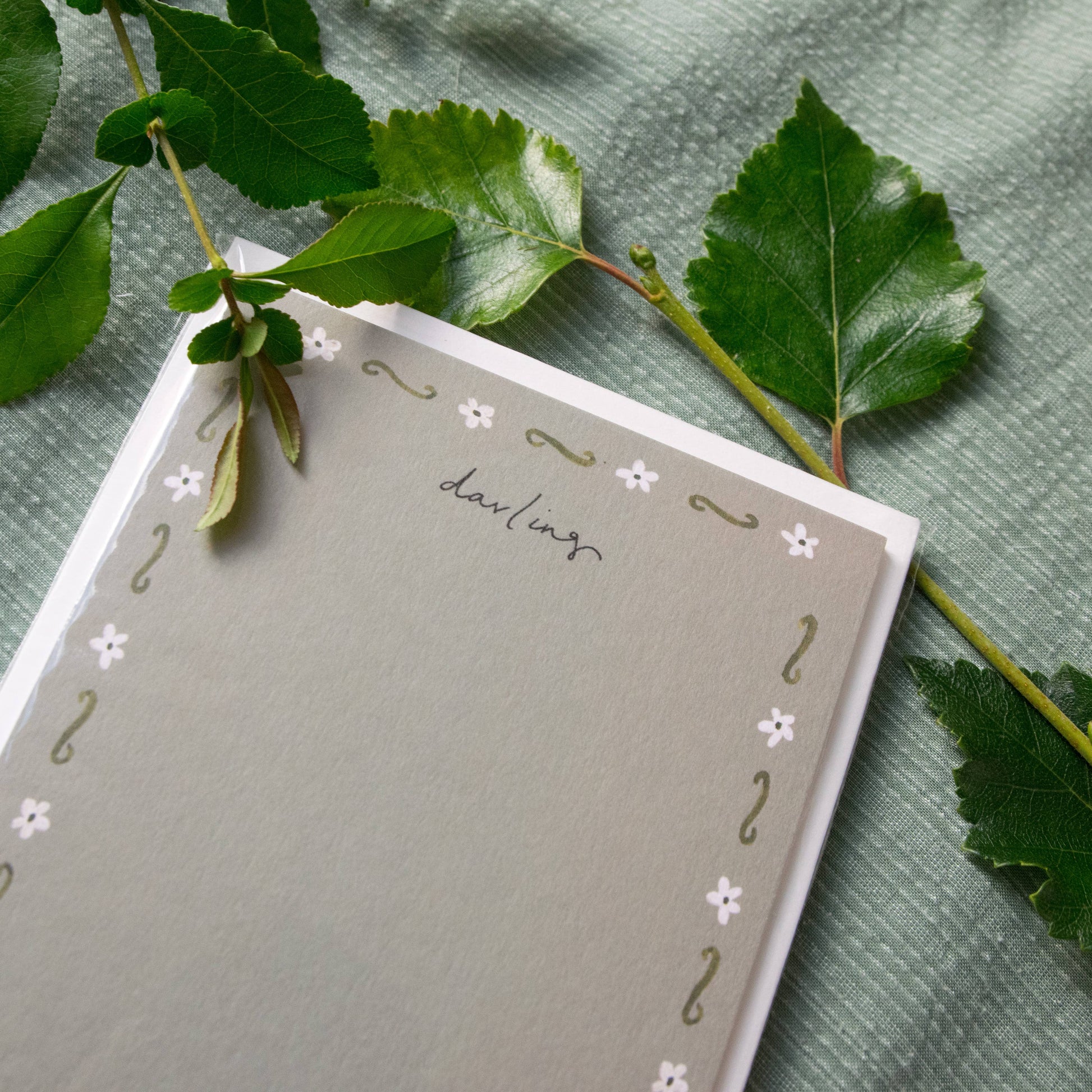 Green Darling Blank Notecards Flower Border