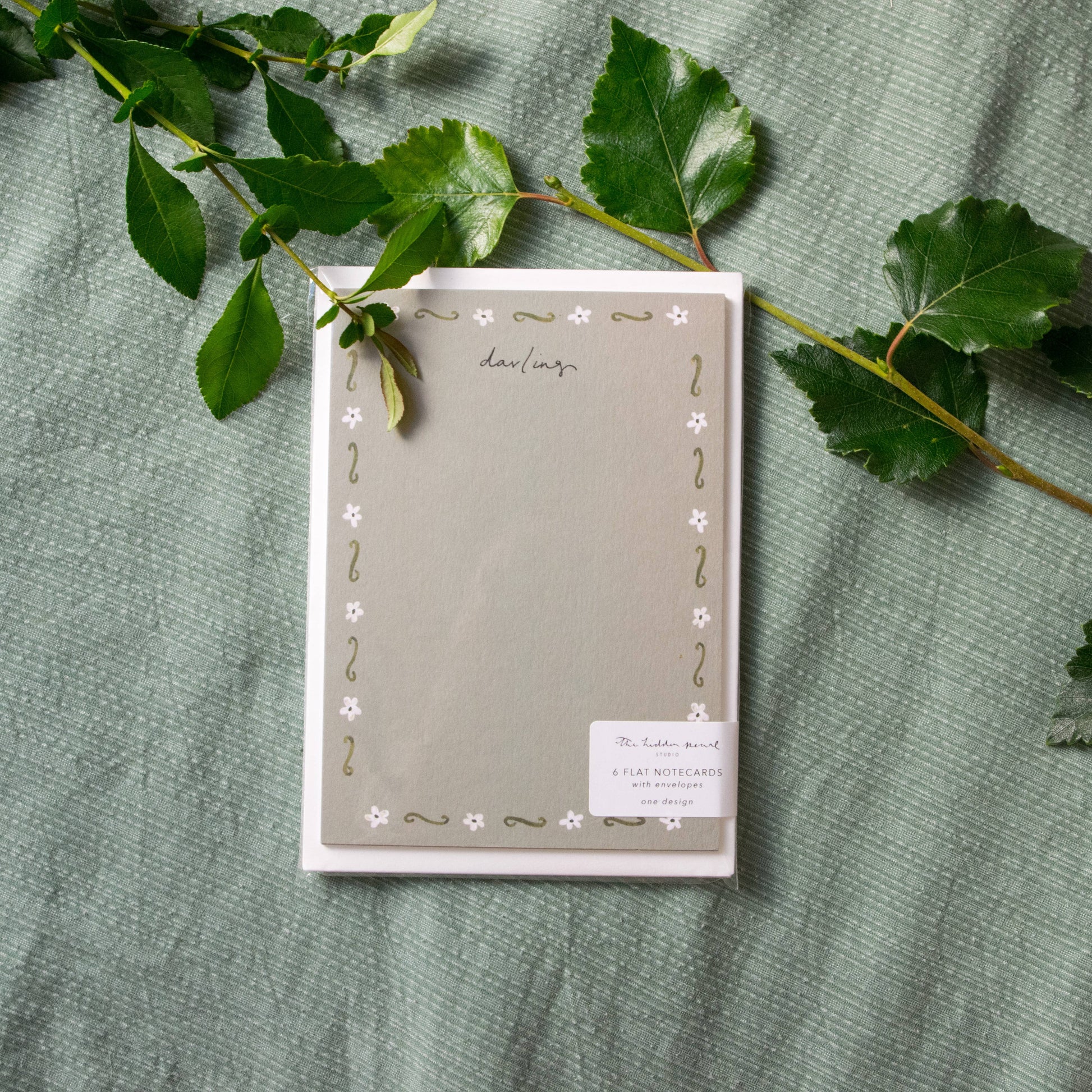 Green Darling Blank Notecards Flower Border