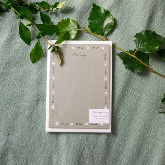 Green Darling Blank Notecards Flower Border