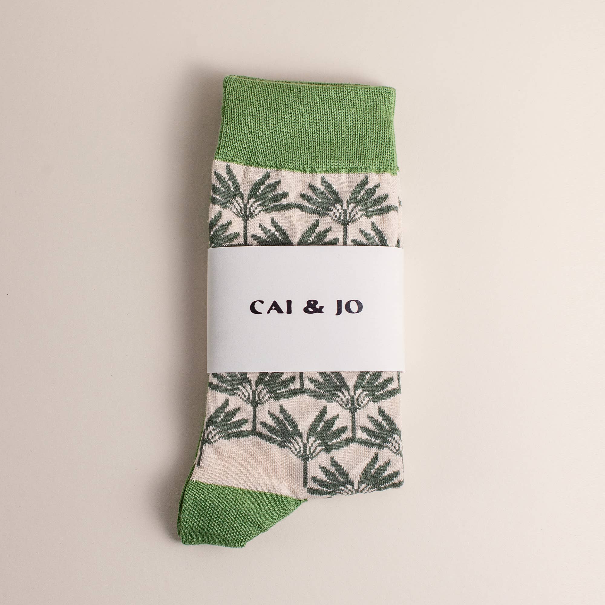 Green & White Palm Leaf Socks