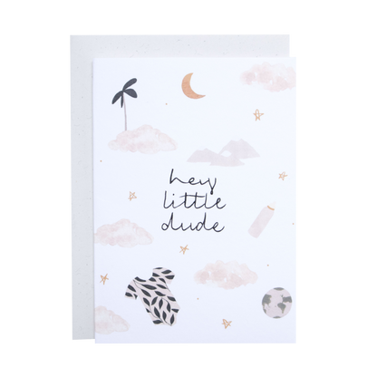 Hey Little Dude New Baby Boy Greeting Card