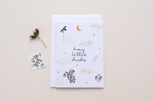 Hey Little Dude New Baby Boy Greeting Card