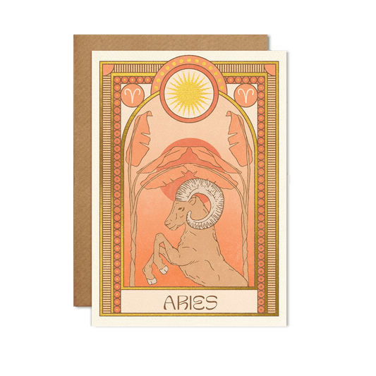 Illustrated Aries Zodiac Birthday Greeting Card With Gold Foil Detail