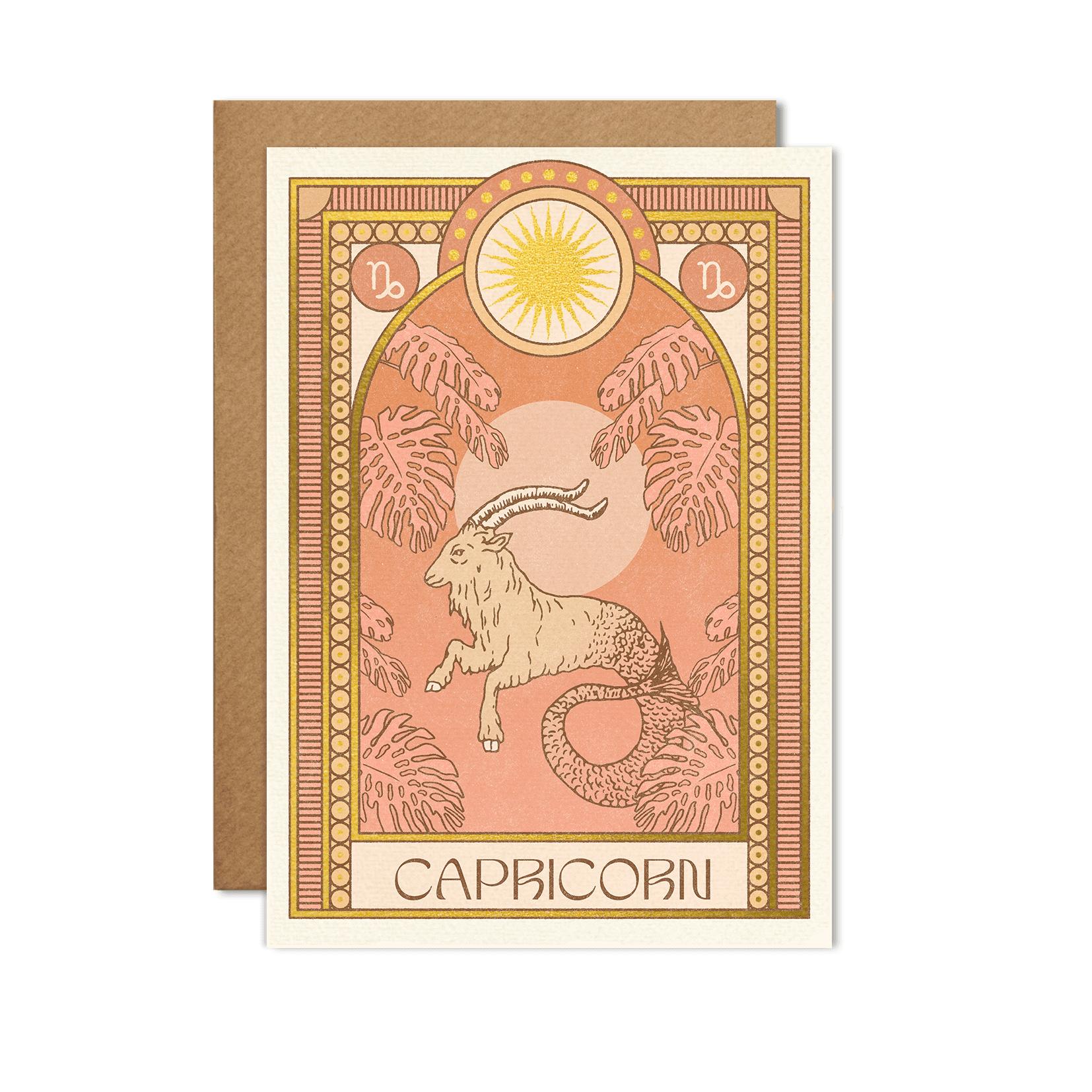 Illustrated Capricorn Zodiac Birthday Greeting Card With Gold Foil Detail