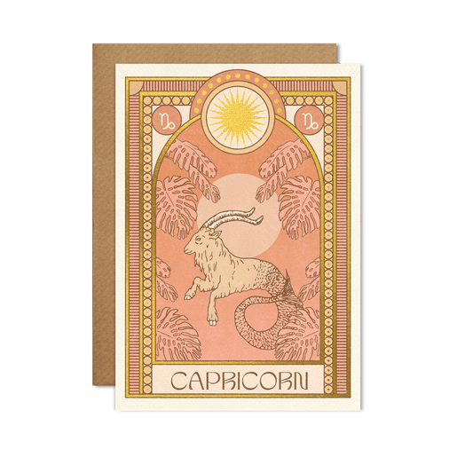 Illustrated Capricorn Zodiac Birthday Greeting Card With Gold Foil Detail