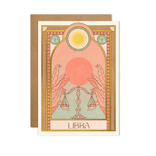 Illustrated Libra Zodiac Birthday Greeting Card With Gold Foil Detail