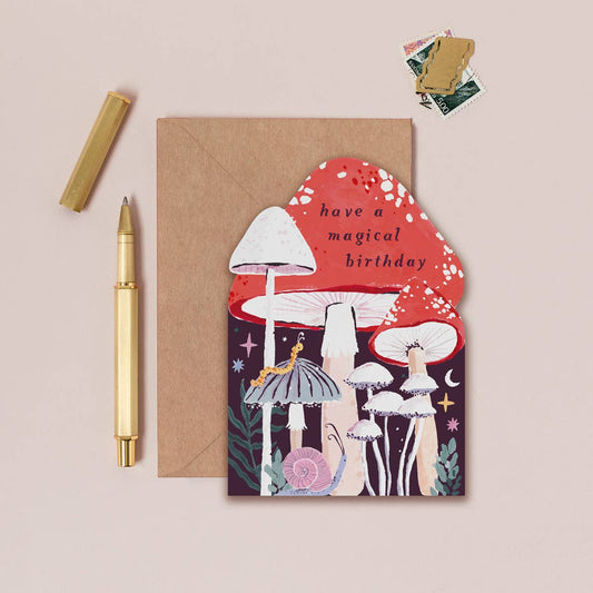 Illustrated Mushroom Shaped Birthday Greeting Card With "Have A Magical Birthday"