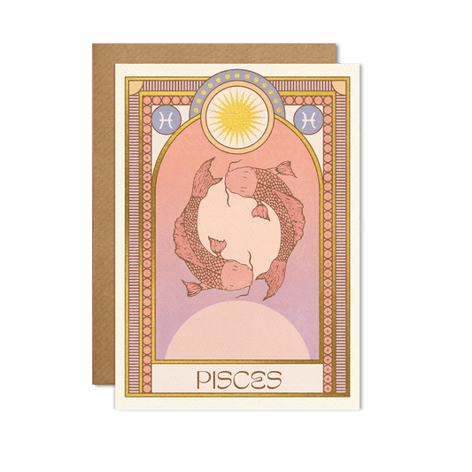Illustrated Pisces Zodiac Birthday Greeting Card With Gold Foil Detail