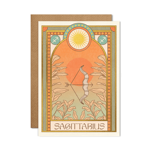 Illustrated Sagittarius Zodiac Birthday Greeting Card With Gold Foil Detail
