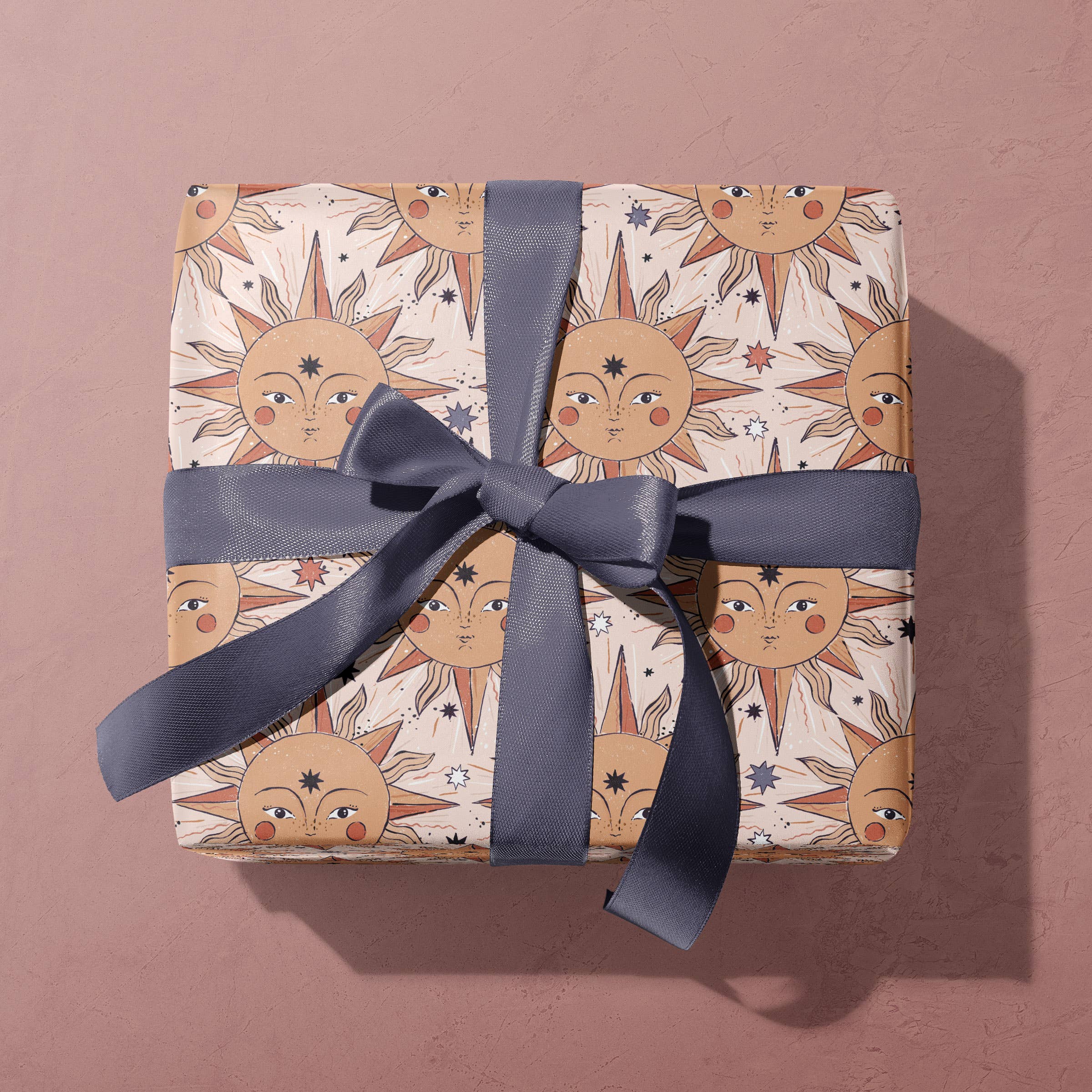 Illustrated Tarot Sun Gift Wrapping Paper With Ribbon Bow