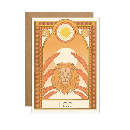 Leo Lion Zodiac Birthday Greeting Card With Gold Foil Detail