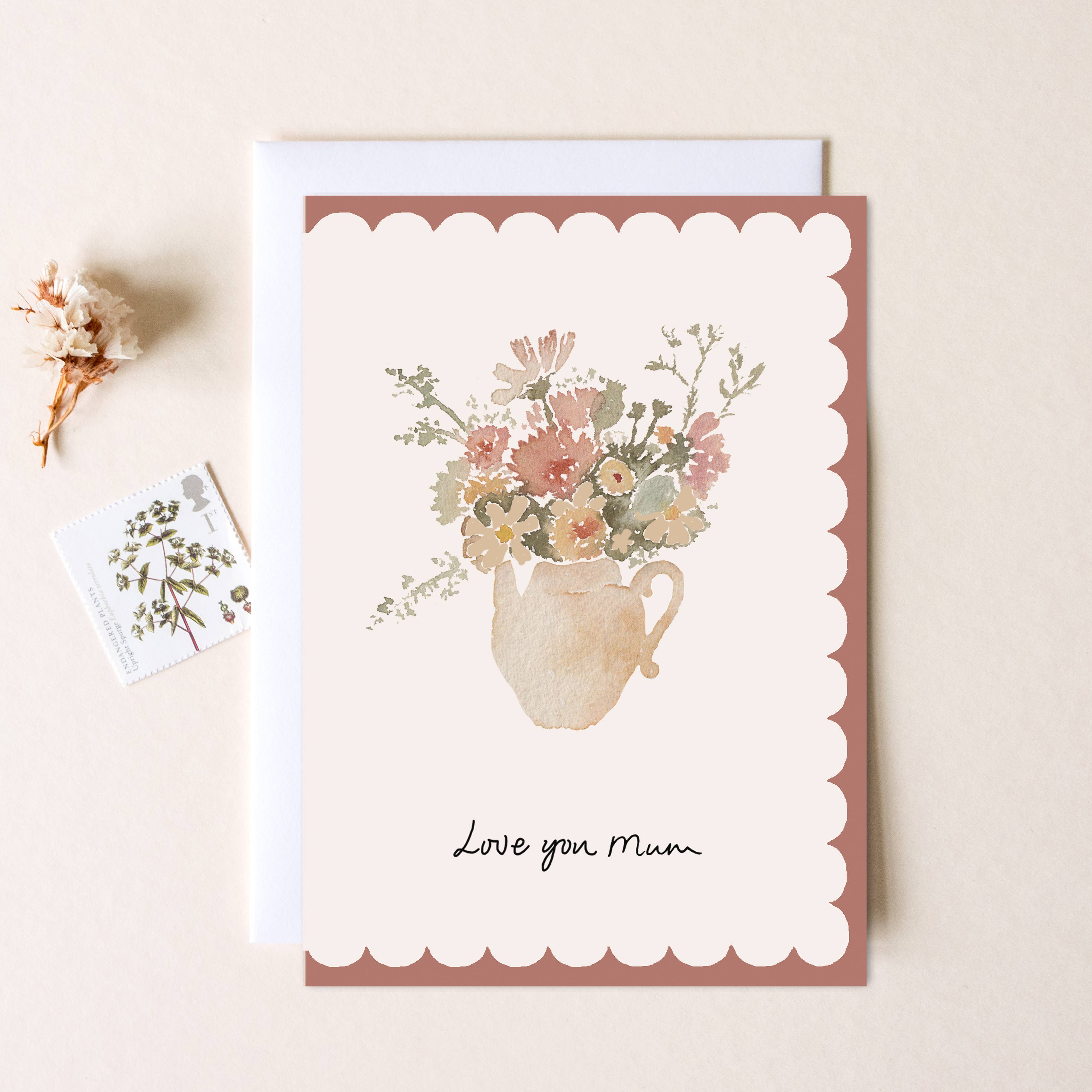 Love You Mum Flowers Mothers Day Greeting Card