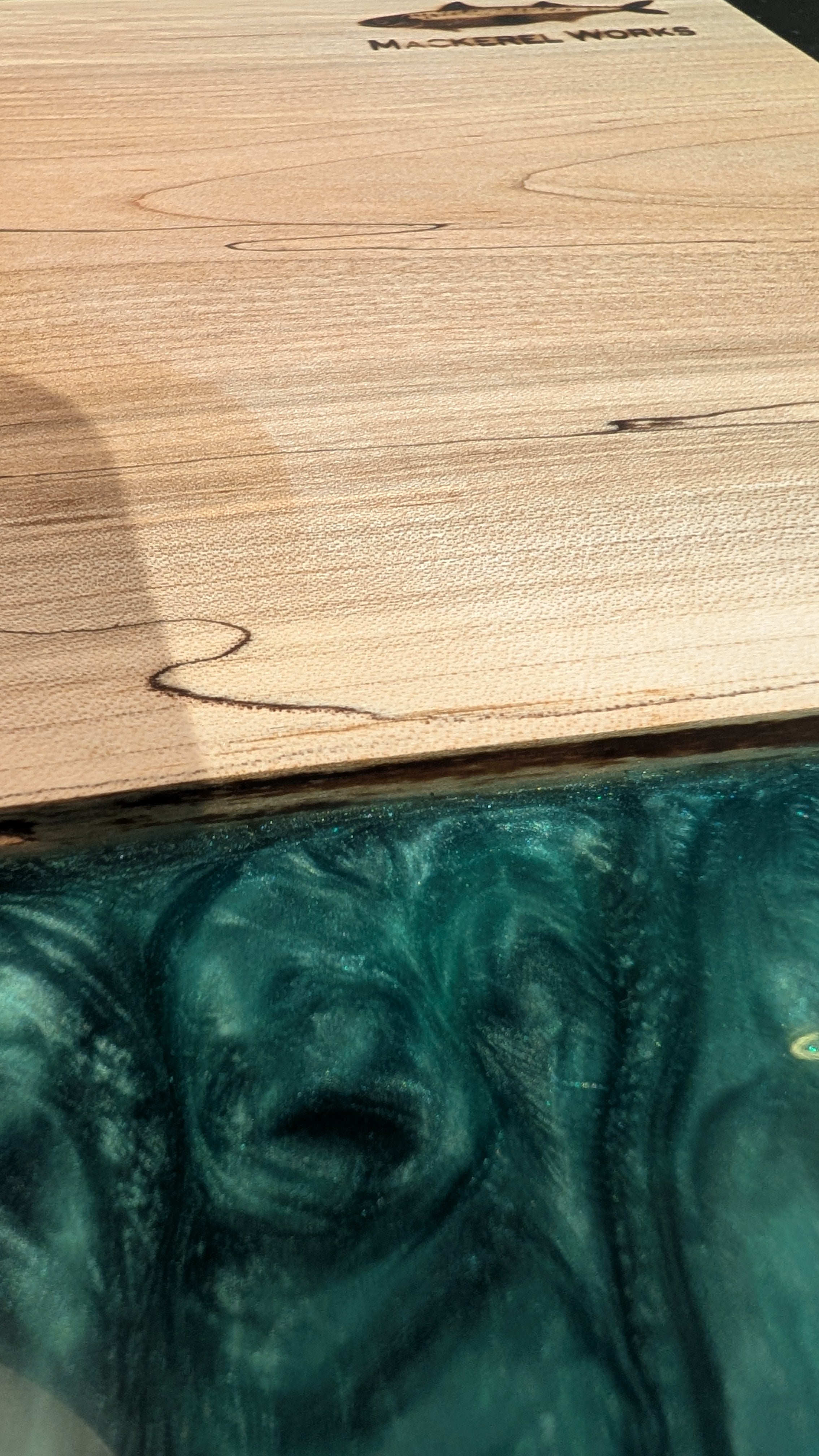Maple Wood Blue Resin Serving Board Mackerel Works 