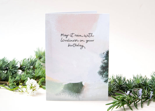 May It Rain With Loveliness Pink Abstract Birthday Greeting Card