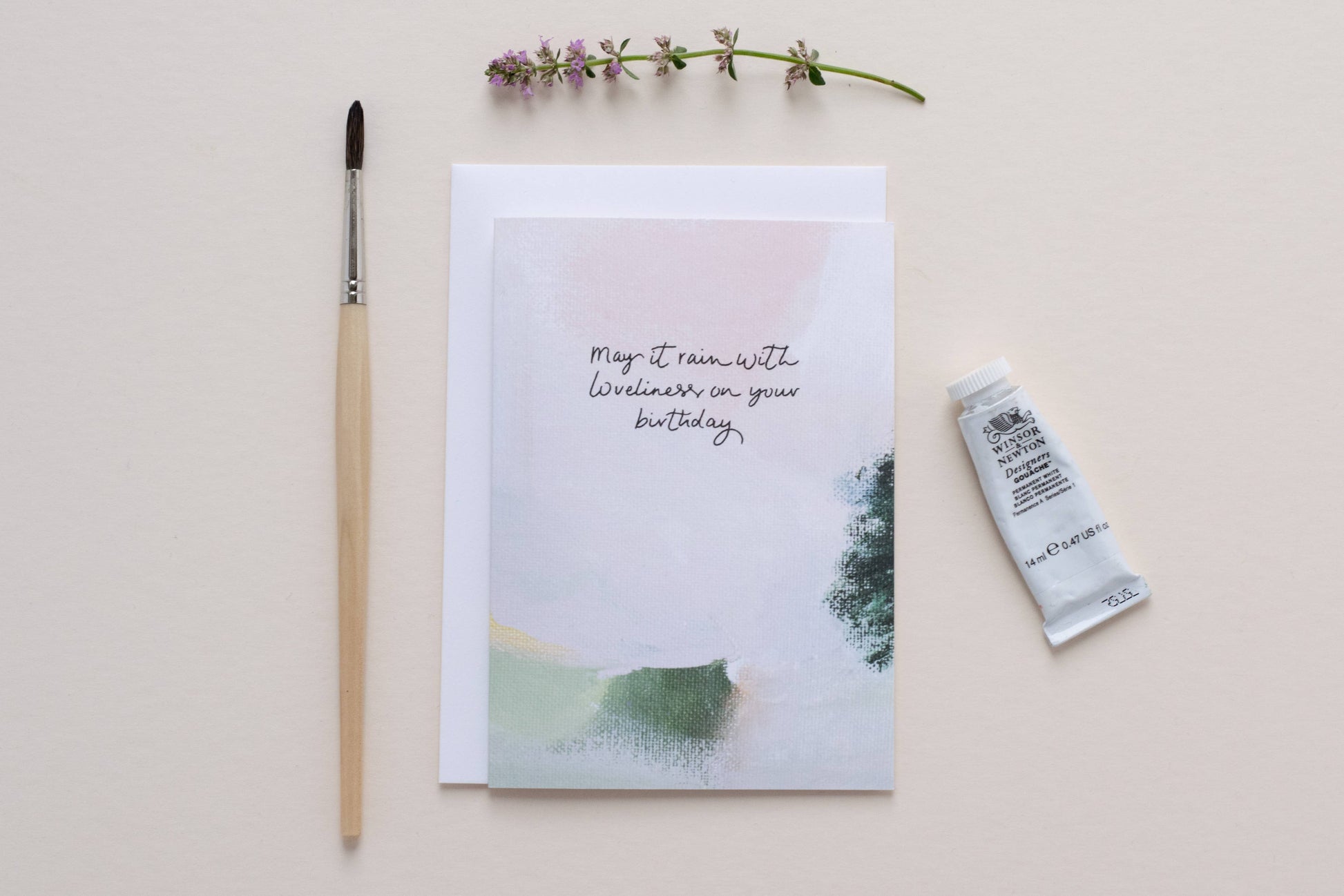 May It Rain With Loveliness Pink Abstract Birthday Greeting Card