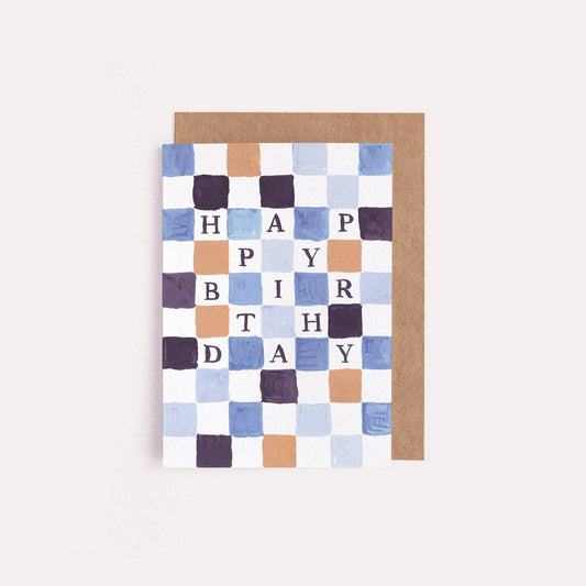 Mini Checkerboard Happy Birthday Greeting Card 