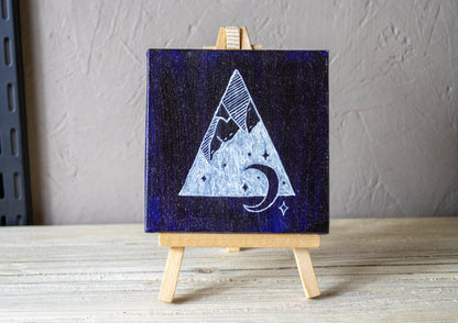 Moon & Mountain Original Painting With Mini Easel