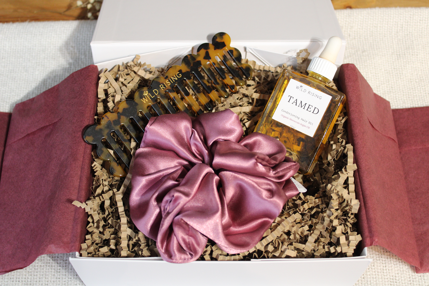 Moroccan Argan Hair Oil, Scrunchie & Comb Gift Box Set