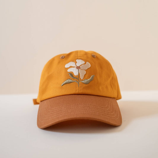 Mustard Yellow Baseball Cap With Flower Embroidery
