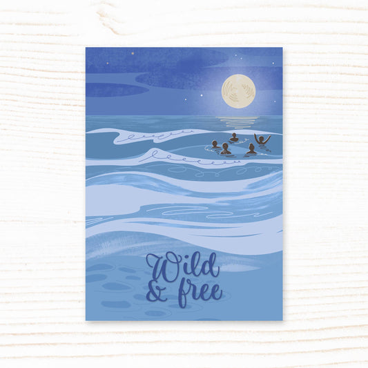 Night Sea Swimmer Wild & Free Postcard