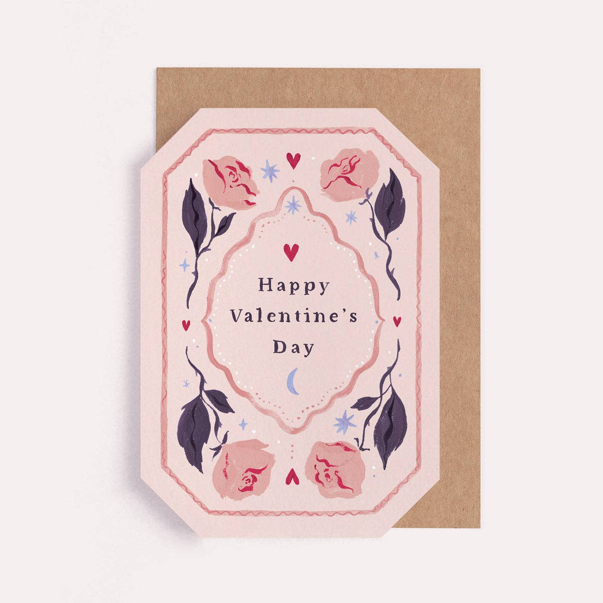 Octagon Pink Roses Happy Valentine's Day Greeting Card